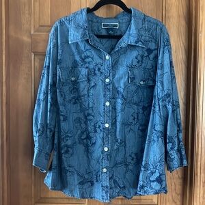 Karen Scott floral print button down 3x 100%cotton